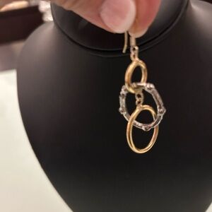 Two-Tone Interlocking Hoop Drop Earrings - Gold & Silver